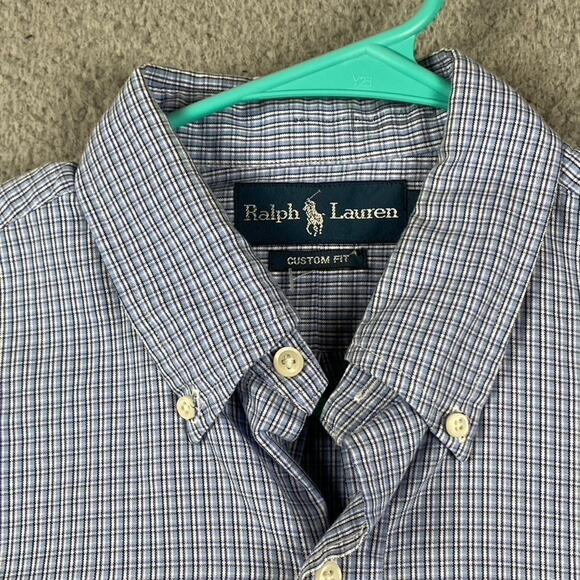 Ralph Lauren Custom Fit Button Down Shirt Men's Medium Blue Plaid Preppy - Picture 3 of 7